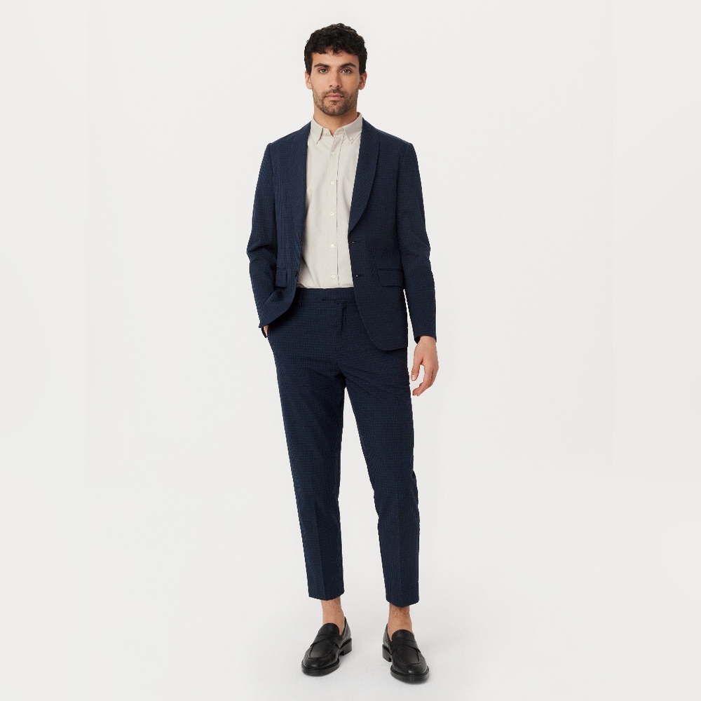 NWT Frank and Oak $119 Tapered Colin Pant Seersucker Dark Blue Sz 30